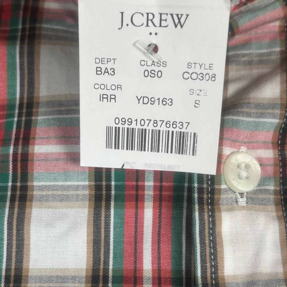 J.Crew Mens Flex Washed Classic Plaid Button Down Shirt Red Green Small NWT - Picture 2 of 8